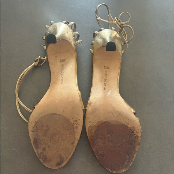 LOWEST PRICE Manolo Blahnik Gold Heels with Strappy Design - Picture 2 of 2
